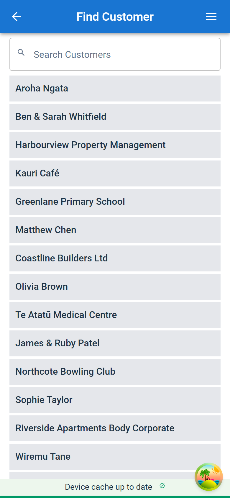 Find Customer, with the Search Customers box above the list of customers