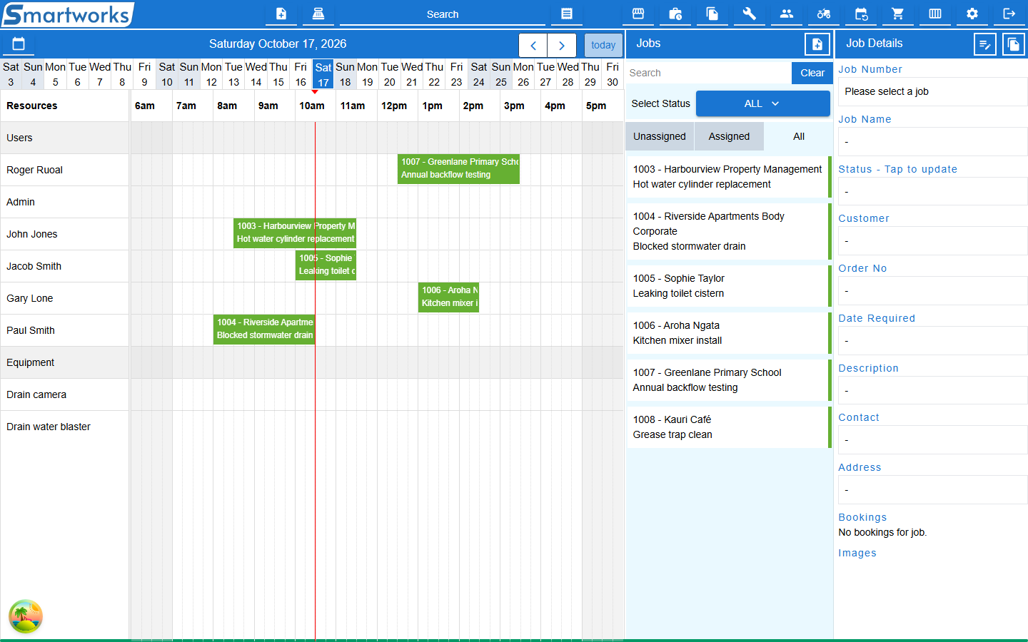 The Scheduler with the calendar on the left and the jobs list beside it
