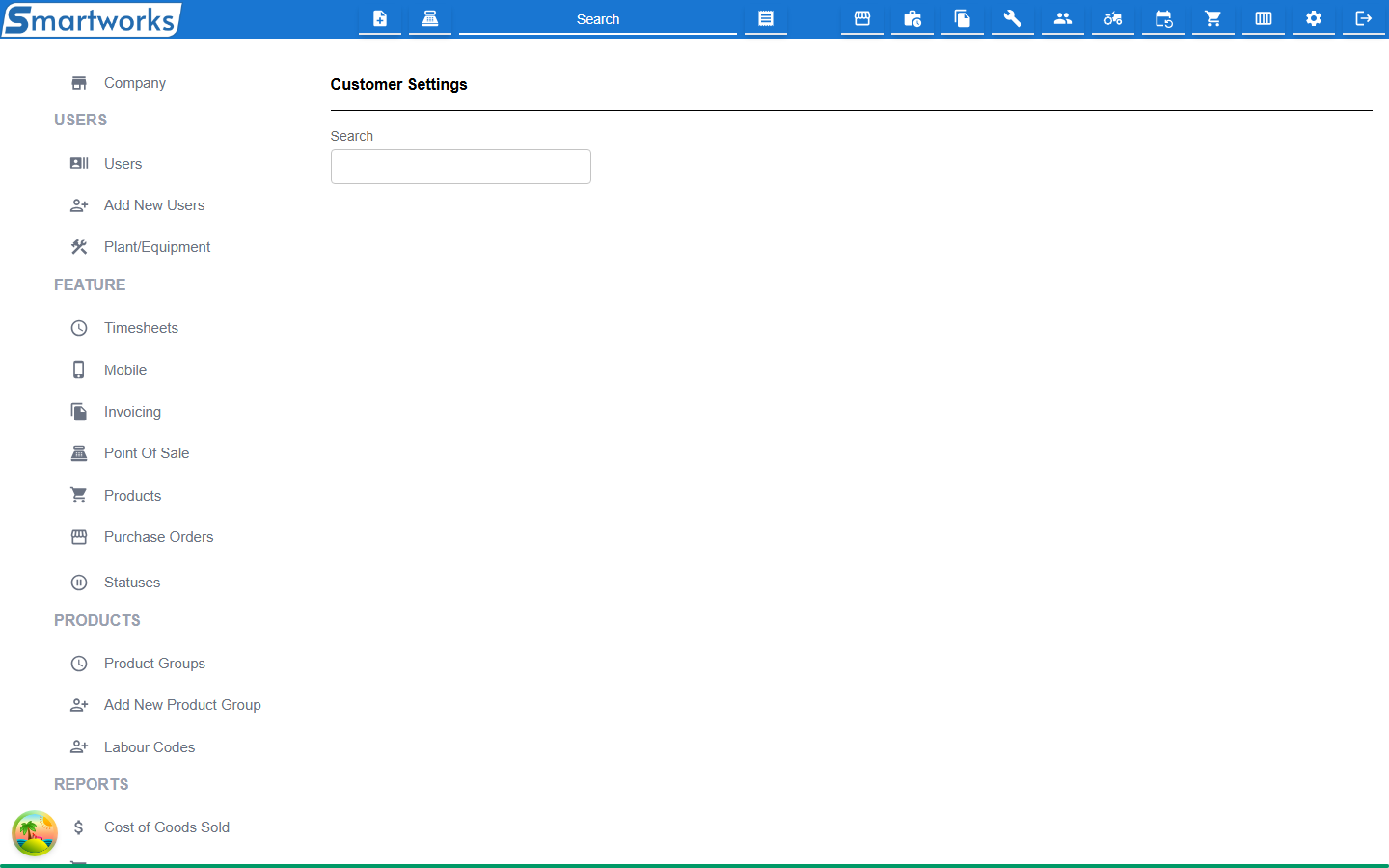 The Customer Settings page, with a Search box above a table of customer names and Hidden? checkboxes
