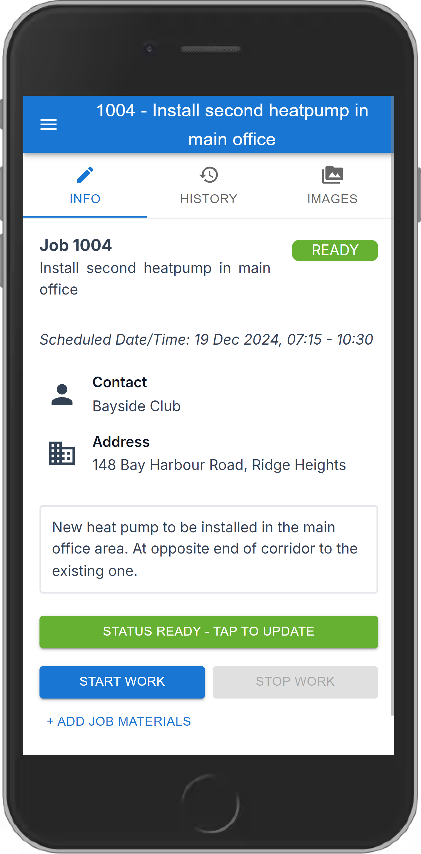A job open in the Smartworks mobile app